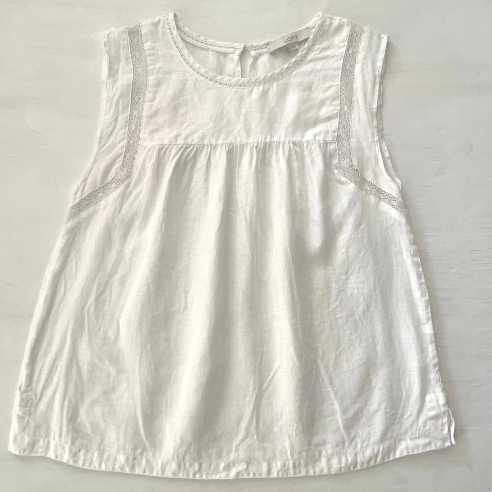 LOFT White Sleeveless Lace-Trim Blouse